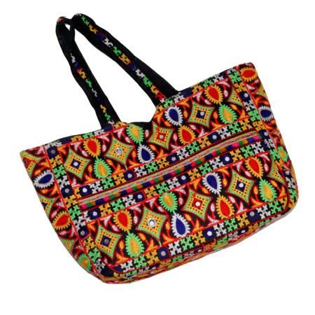 Jaipuri Handmade Embroidered Cotton Handbag Multicolor Ethnic Tote Bag for Women